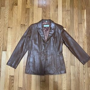 Jones New York Brown Genuine Leather Blazer